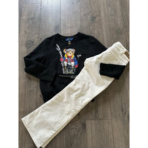 Girls Polo Ralph Lauren Ski Bear Sweatshirt M Black & White Corduroy Pants set